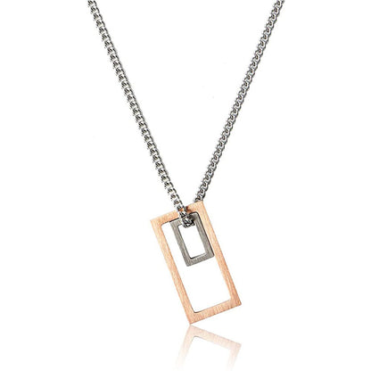 Rockyu ネックレス メンズ レディース 長方形 透かし彫り ゴールド シルバー ブラック ステンレス 金属アレルギー対応