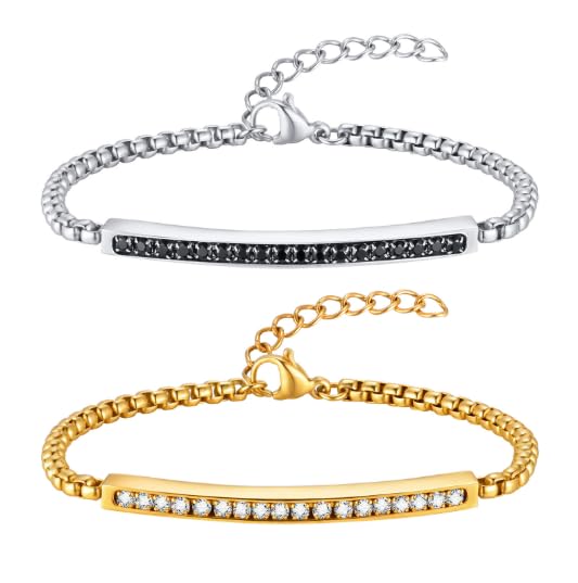 ペアブレスレット キュービックジルコニア付き｜ゴールド＆シルバー ステンレスチェーン