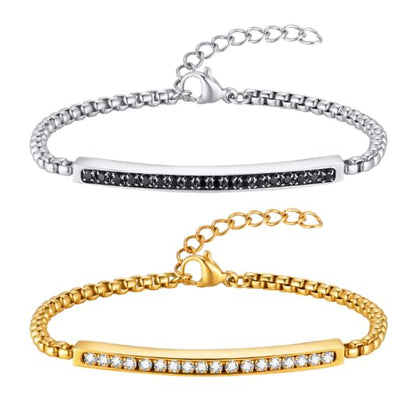 ペアブレスレット キュービックジルコニア付き｜ゴールド＆シルバー ステンレスチェーン