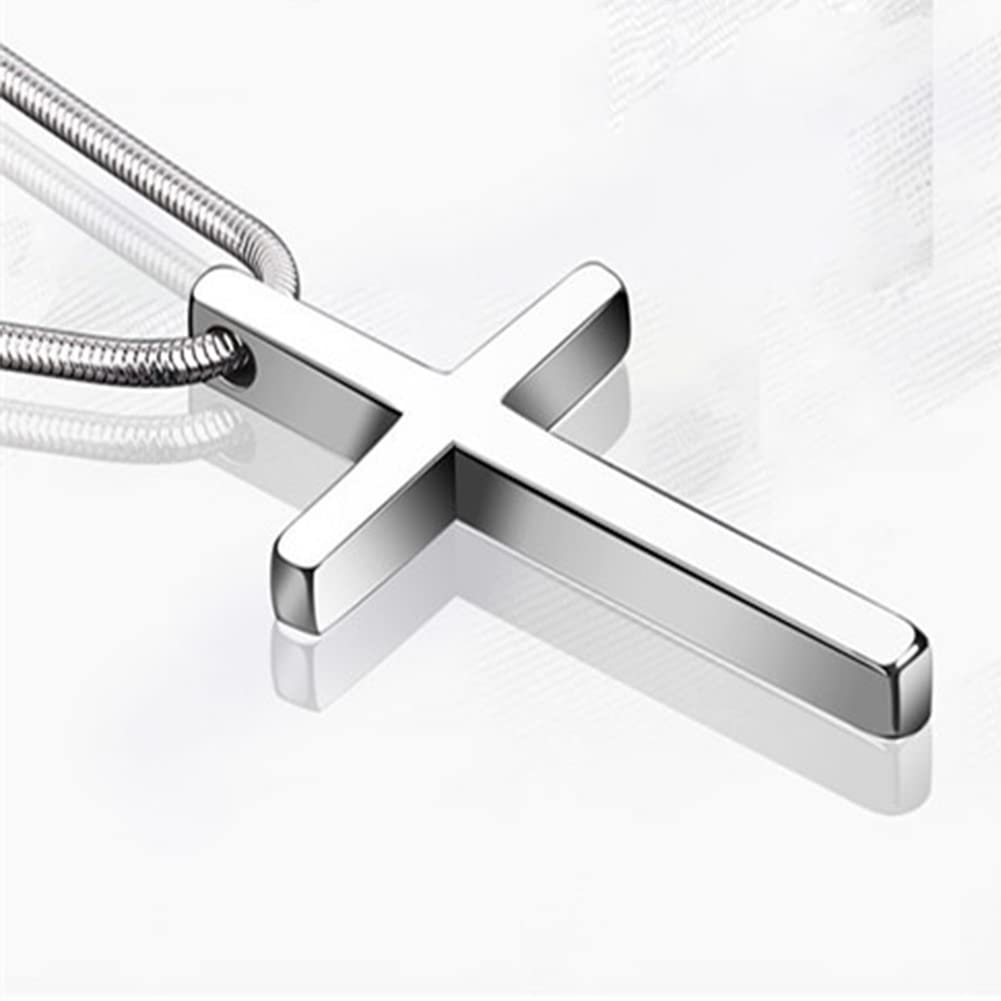 Rockyu ネックレス メンズ タングステン シルバー 十字架ペンダント 鏡面加工