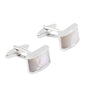 Rockyu カフス メンズ 白蝶貝 シルバー 長方形 貝殻カフリンクス ビジネス