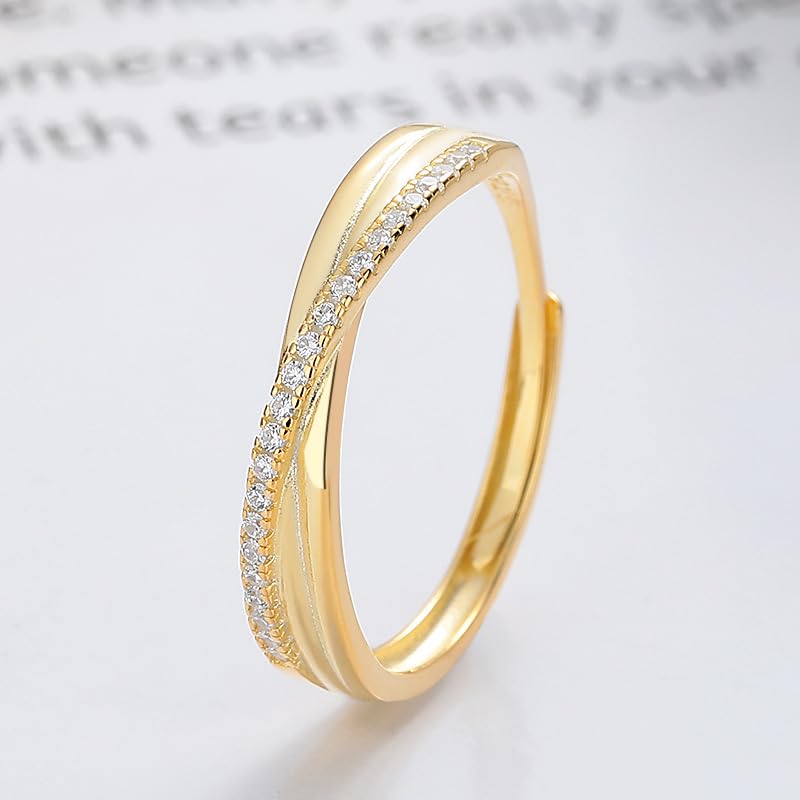 Rockyu クロスデザインリング レディース 18Kコーティング フリーサイズ ジルコニア