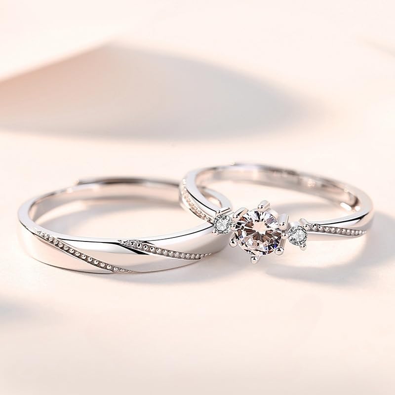 Rockyu ペアリング フリーサイズ カップル シルバー925 結婚指輪 ペアセット ジルコニア 斜めデザイン 愛の証明 結婚式 記念日 バレンタインデー プレゼント