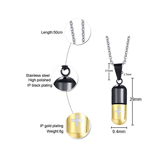 Rockyu カプセル型ネックレス 十字架刻印 ステンレス製 男女兼用 チタンカラーアクセサリー