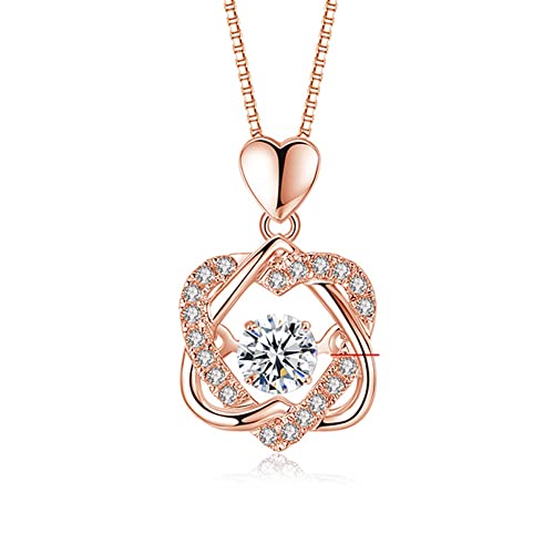 Rockyu ネックレス レディース 18金 ピンクゴールド ハートモチーフ ペンダント シルバー925 大きめ ジルコニア 星型チャーム付き 華やか アクセサリー
