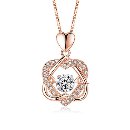 Rockyu ネックレス レディース 18金 ピンクゴールド ハートモチーフ ペンダント シルバー925 大きめ ジルコニア 星型チャーム付き 華やか アクセサリー