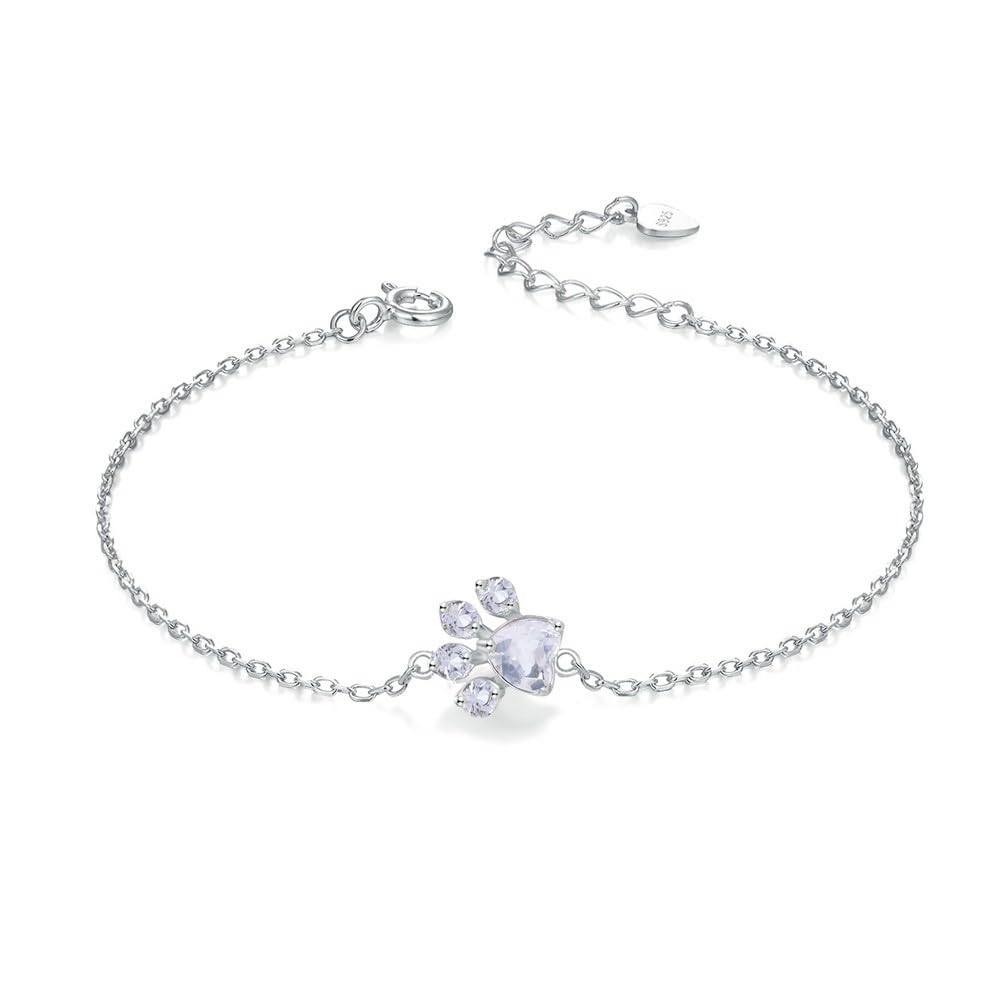 Rockyu シルバー925 天然クリスタル パウモチーフブレスレット レディース