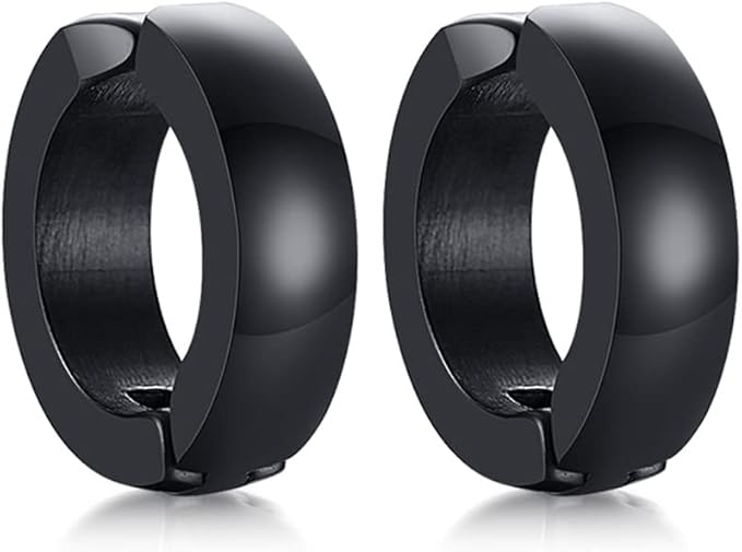 Rockyu メンズレディース兼用 フープピアス ステンレス製 シンプルデザイン 金属アレルギー対応 ブラック ゴールド シルバー