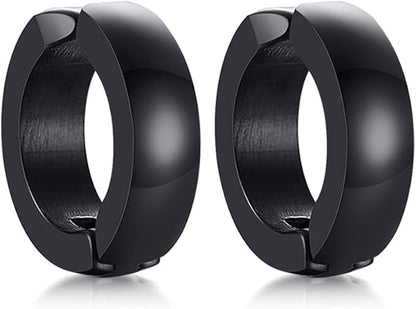 Rockyu メンズレディース兼用 フープピアス ステンレス製 シンプルデザイン 金属アレルギー対応 ブラック ゴールド シルバー