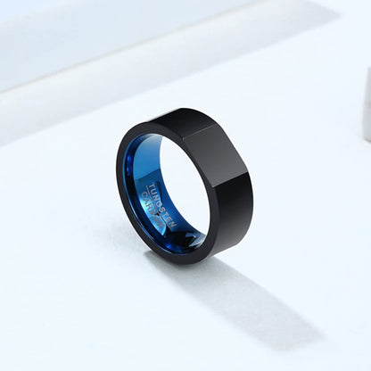 Rockyu タングステン リング メンズ ブルー×ブラック 8mm幅 重厚リング 高硬度鏡面仕上げ