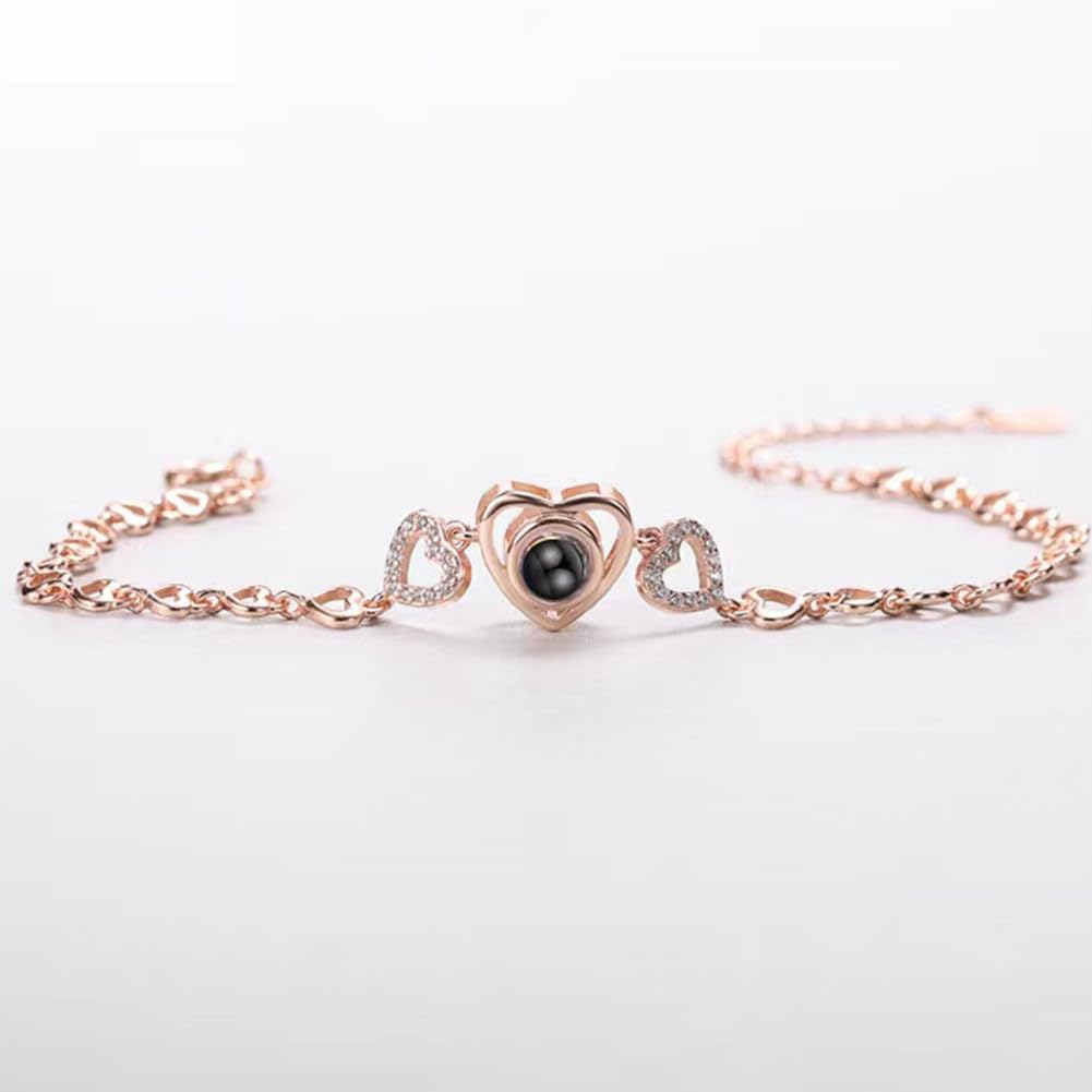 【秘密のハート】S925シルバー＆ローズゴールドブレスレット｜I Love You投影×ジルコン輝き