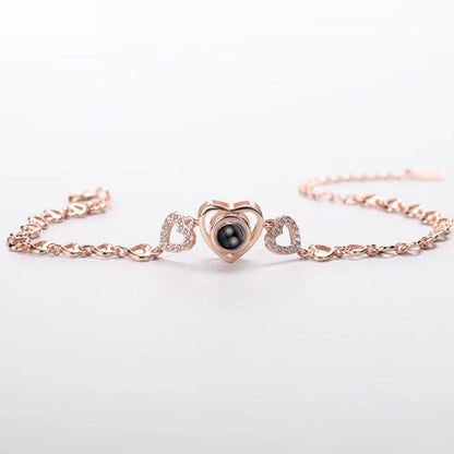 【秘密のハート】S925シルバー＆ローズゴールドブレスレット｜I Love You投影×ジルコン輝き
