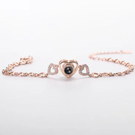 【秘密のハート】S925シルバー＆ローズゴールドブレスレット｜I Love You投影×ジルコン輝き