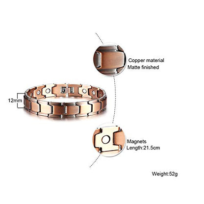 Rockyu 磁気ブレスレット メンズ ダブルロウ ピンクゴールド 銅製