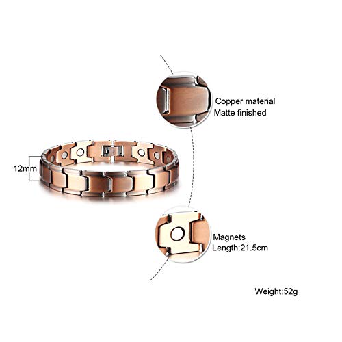 Rockyu 磁気ブレスレット メンズ ダブルロウ ピンクゴールド 銅製