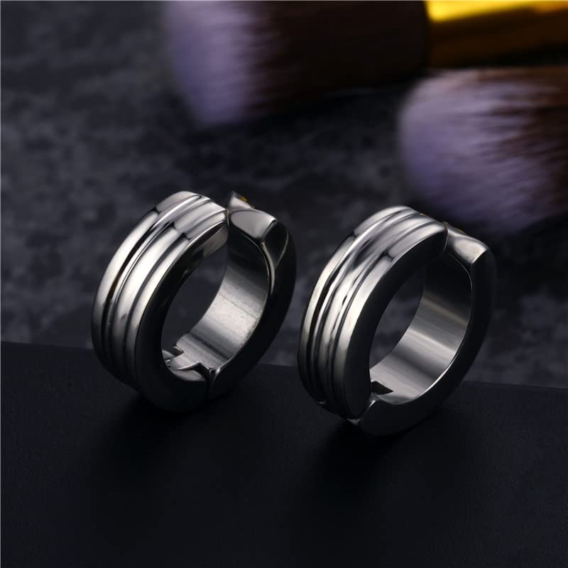 Rockyu ピアス メンズ レディース フープ シルバー チタン ノンホール イヤーカフ