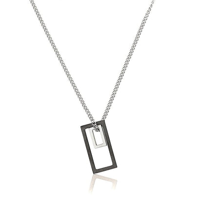 Rockyu ネックレス メンズ レディース 長方形 透かし彫り ゴールド シルバー ブラック ステンレス 金属アレルギー対応