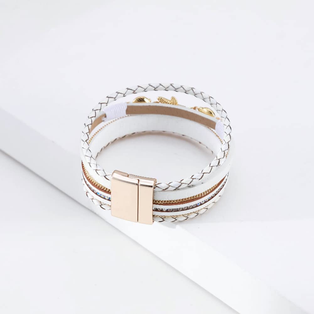 Rockyu ヒトデ＆貝殻モチーフ 多連レザーブレスレット レディース 夏 ハワイアン風