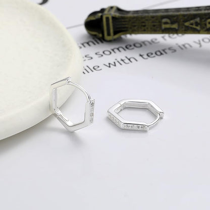 Rockyu ピアス レディース シルバー925 フープ 六角形＆ツイスト 小さめ ジルコニア 男女兼用