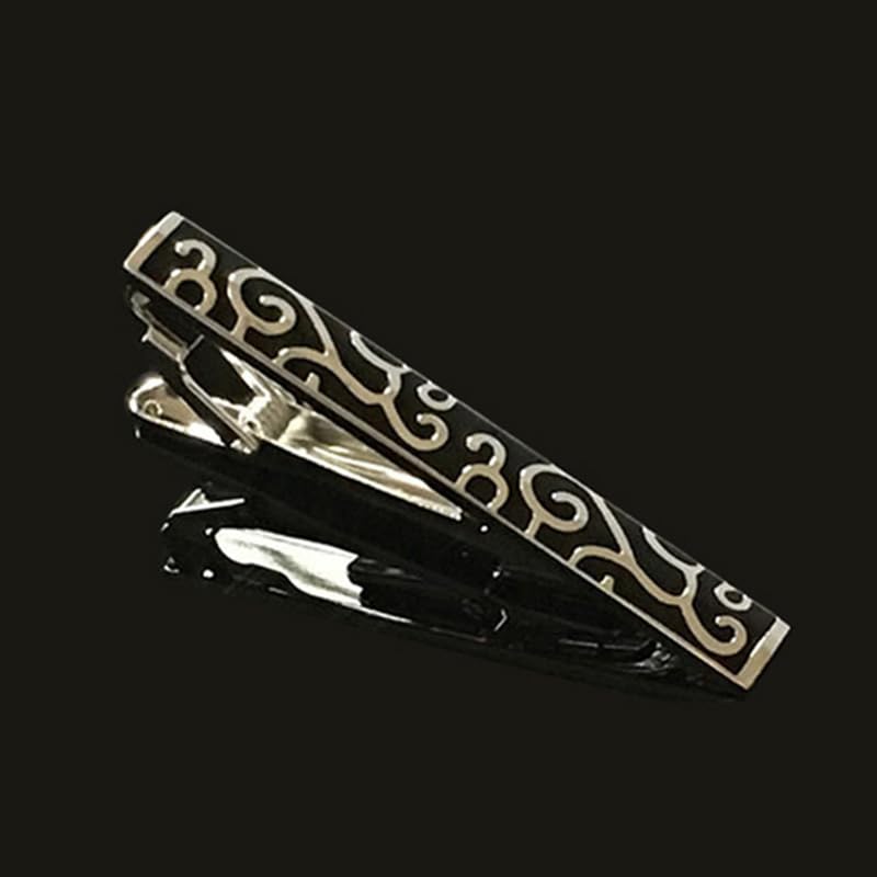 Rockyu ネクタイピン＆カフスボタン セット メンズ シルバー 唐草模様 ビジネス・結婚式用 ギフト