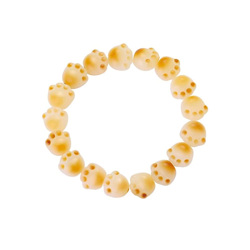 Rockyu レディース 猫肉球ブレスレット 白玉菩提×炭焼き風 数珠デザイン お守りアクセサリー