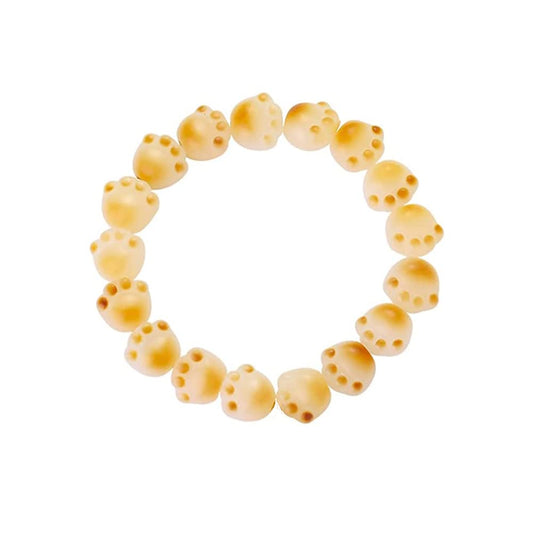 Rockyu レディース 猫肉球ブレスレット 白玉菩提×炭焼き風 数珠デザイン お守りアクセサリー