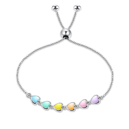 Rockyu ブレスレット レディース シルバー ハートブレスレット 調整可能 純銀製 金属アレルギー対応 ギフト