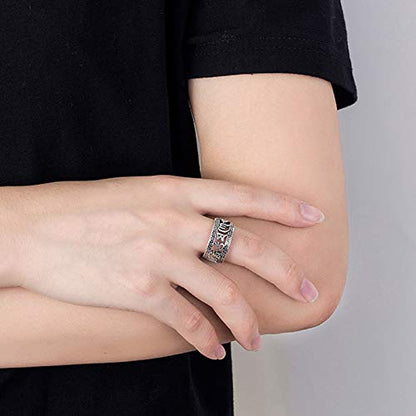 Rockyu 指輪 メンズ フリーサイズ 六字真言シルバーリング 厄除け・お守り アンティーク風