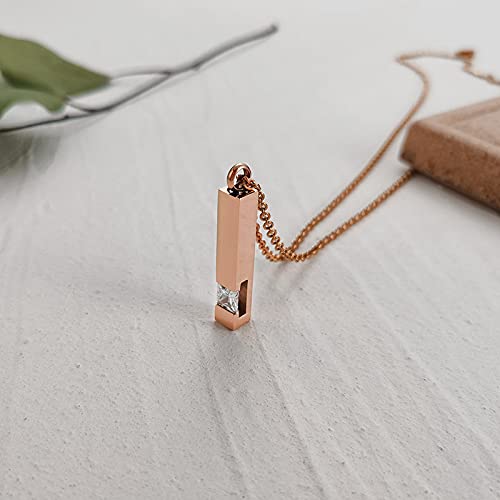 Rockyu メモリアルネックレス スティックペンダント 遺骨収納 ジルコニア付き 防水 ステンレス製