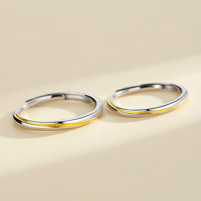 Rockyu ペアリング 2個セット S925 純銀製 指輪｜フリーサイズ 調整可能 ゴールド×シルバー
