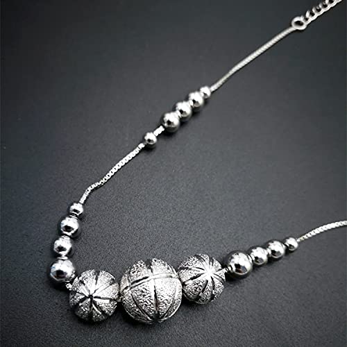 S990純銀製アンクレット レディース｜煌めく中空ビーズ＆ハートチャーム付