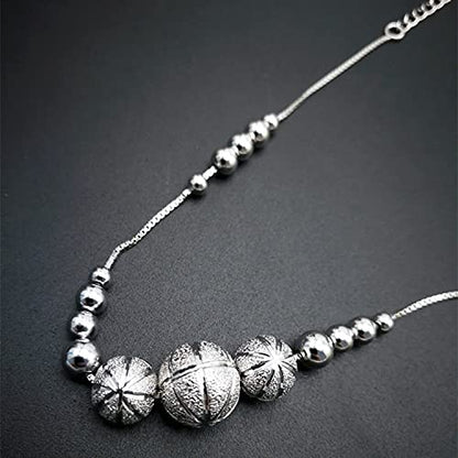 S990純銀製アンクレット レディース｜煌めく中空ビーズ＆ハートチャーム付