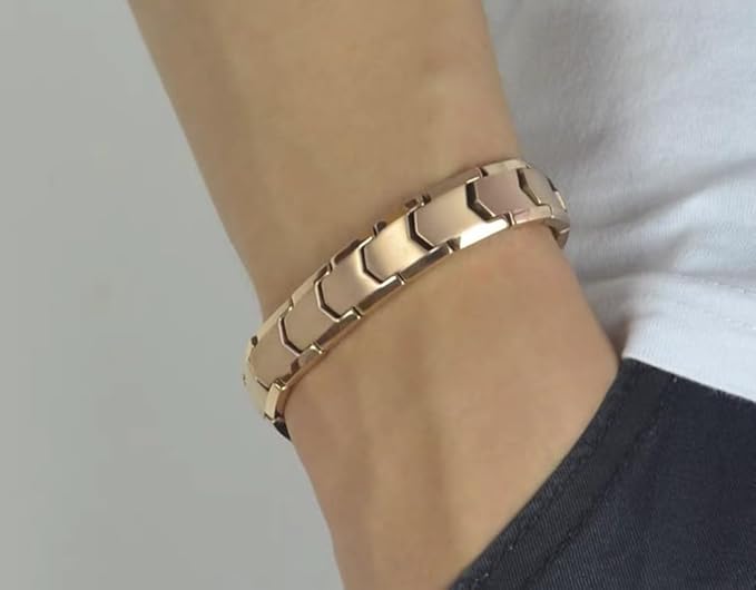 Rockyu ブレスレット メンズ 18K チタン製 磁気 ゲルマニウム ピンクゴールド＆シルバー ヨーロピアンスタイル