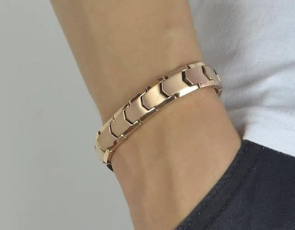 Rockyu ブレスレット メンズ 18K チタン製 磁気 ゲルマニウム ピンクゴールド＆シルバー ヨーロピアンスタイル