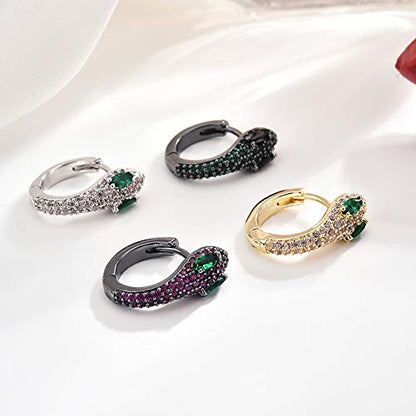 Rockyu 蛇モチーフ フープピアス レディース 両耳用 ジルコニア 18金仕上げ 金アレ対応