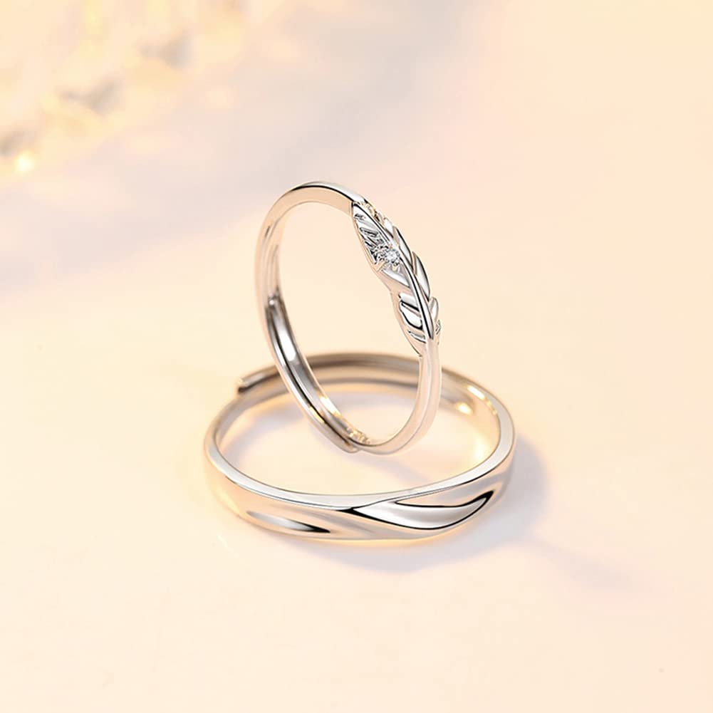 Rockyu 指輪 カップル ペアリング メンズ レディース シルバー925 羽モチーフ ジルコニア 調整可能 純銀製 リング