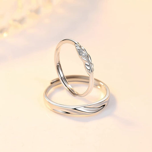 Rockyu 指輪 カップル ペアリング メンズ レディース シルバー925 羽モチーフ ジルコニア 調整可能 純銀製 リング