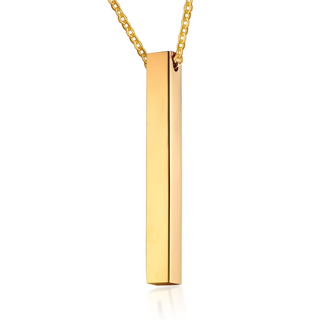 Rockyu スティックネックレス メンズ レディース サージカルステンレス 光面レザーチェーン 長方形ペンダント シルバー・ブラック・ピンクゴールド・ゴールド