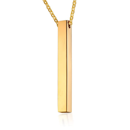 Rockyu スティックネックレス メンズ レディース サージカルステンレス 光面レザーチェーン 長方形ペンダント シルバー・ブラック・ピンクゴールド・ゴールド