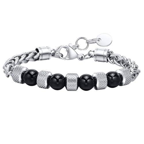 ブレスレット メンズ 天然石 ステンレスチェーン 虎眼石/ラピスラズリ/黒瑪瑙