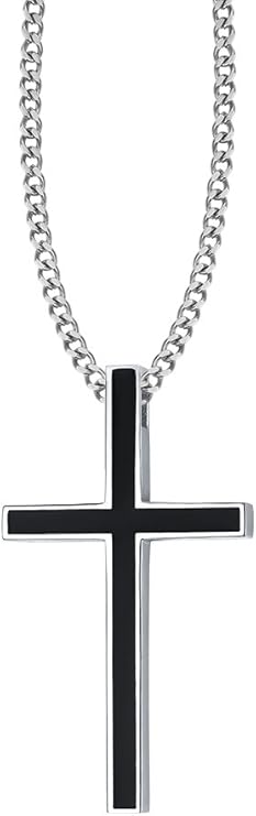 Rockyu ブラッククロスペンダントネックレス【ステンレス製・艶仕上げ】