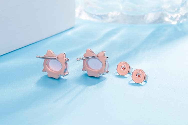 Rockyu レディース ピアス 猫耳 キャッツアイ シルバー925 18金仕上げ 小さい スタッド 可愛い