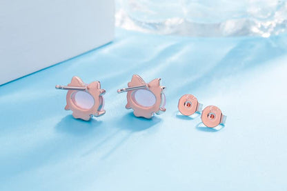 Rockyu レディース ピアス 猫耳 キャッツアイ シルバー925 18金仕上げ 小さい スタッド 可愛い