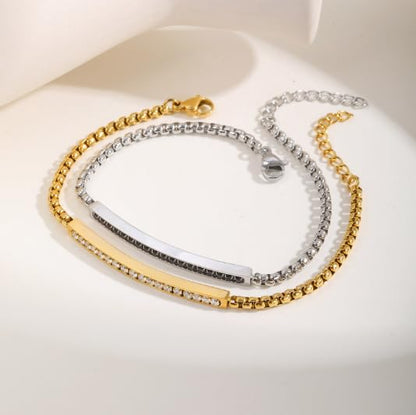 ペアブレスレット キュービックジルコニア付き｜ゴールド＆シルバー ステンレスチェーン