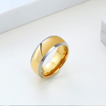 Rockyu タングステンリング メンズ 8mm ゴールド＆ブラック 光沢仕上げ