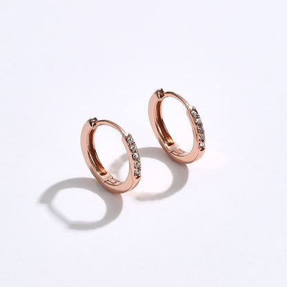 Rockyu シルバー925製 ピンクゴールドフープピアス レディース 五粒ジルコニア付き