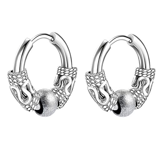 Rockyu フープピアス メンズ 龍紋デザイン サージカルステンレス 小さめ 両耳用 金属アレルギー対応