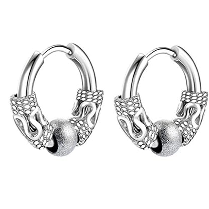 Rockyu フープピアス メンズ 龍紋デザイン サージカルステンレス 小さめ 両耳用 金属アレルギー対応