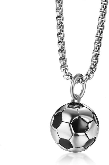 Rockyu メンズネックレス サッカーボールペンダント ステンレス 金属アレルギー対応 スポーツ応援ギフト