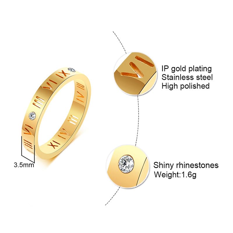 Rockyu ローマ数字リング レディース ステンレス製 3.5mm幅 ピンクゴールド・シルバー